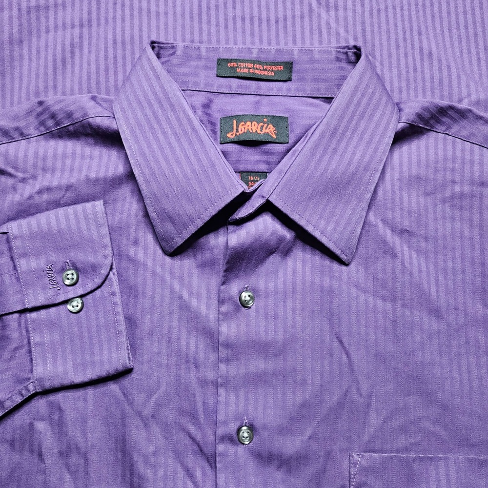 J. Garcia Mens Dress Shirt Purple Striped Long Sleeve Button Down 16 1/2 L
